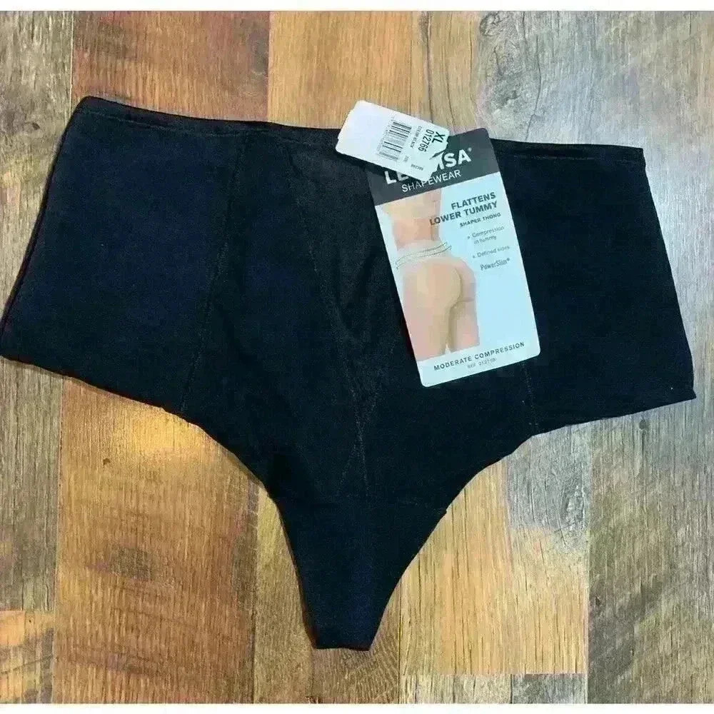 Leonisa Shapewear‎ Flattens Lower Tummy Thong Satin Detail Shaping Black XL New